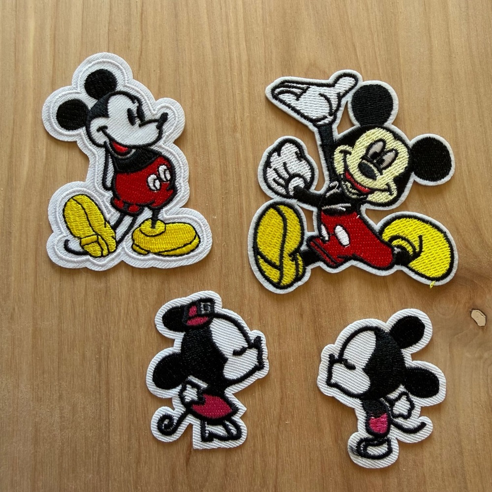 Mickey Minnie Mouse Patch Set Red Black Embroidered Iron On Unisex OS NEW